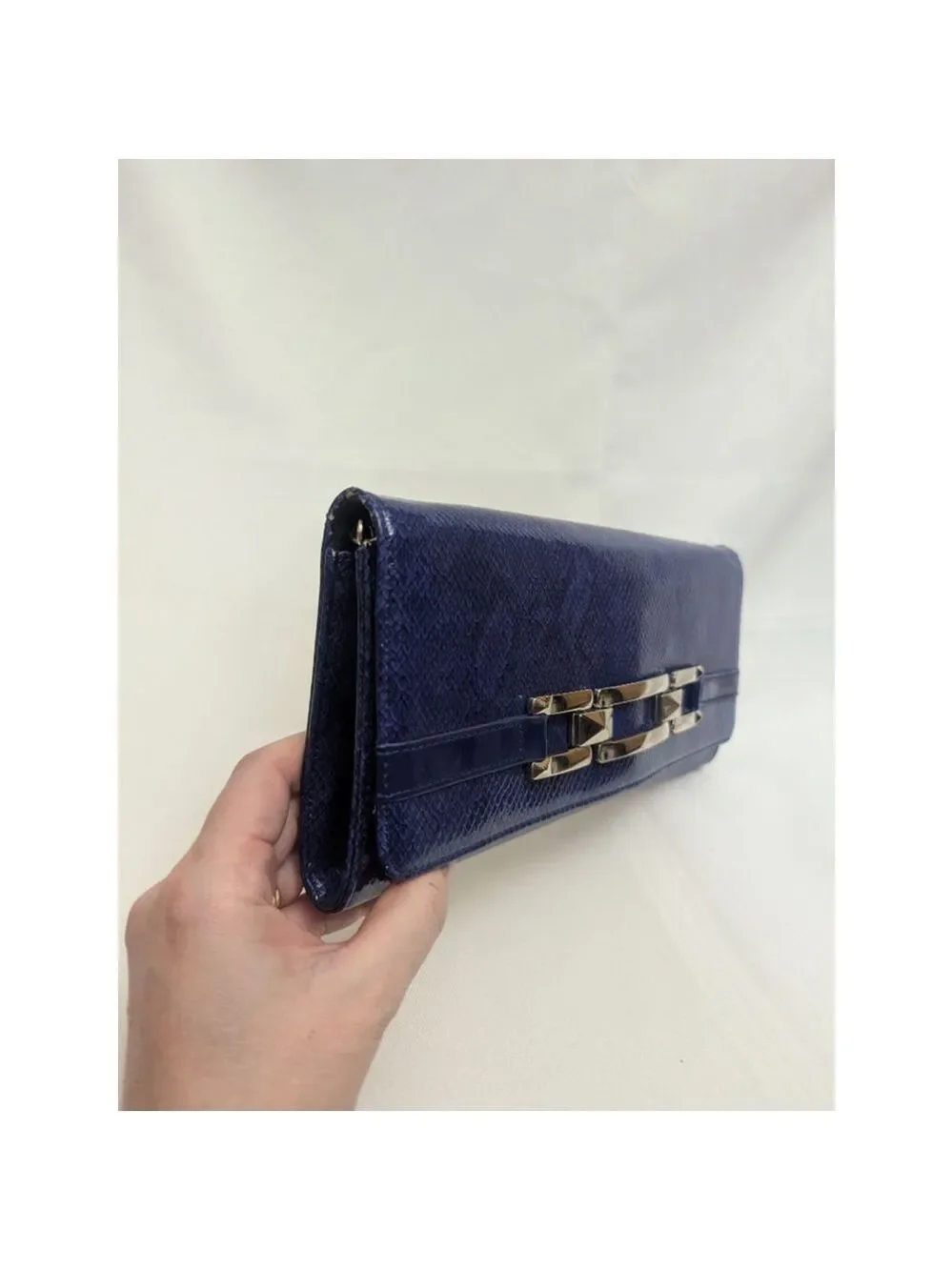 White House Black Market Blue Faux Snakeskin Clutch - Picture 9 of 13